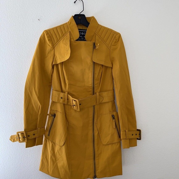 blanc noir Jackets & Blazers - Blanc Noir Multi Zippered Pockets Belted Trench Coat Womens Cotton Blends SZ S